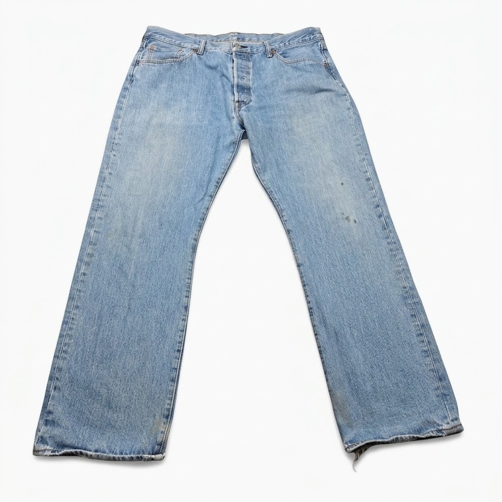 Levis 501 Jeans Mens 38x30 Light Wash Button Fly Straight Frayed Hem Distressed